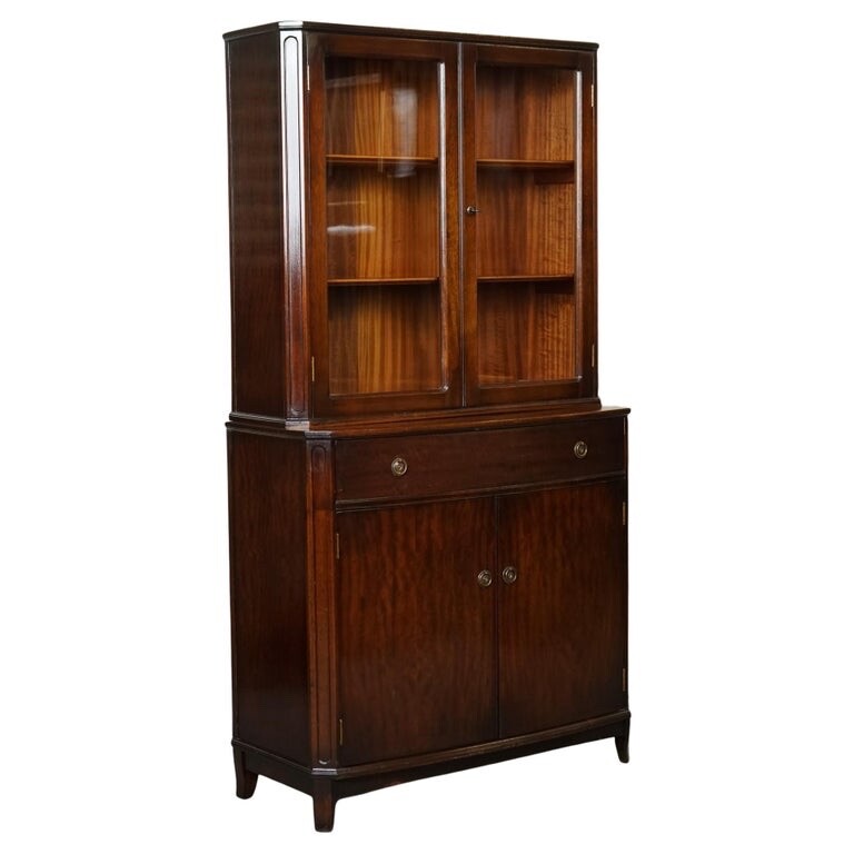 REGENCY STYLE HARDWOOD BOOKCASE CABINET GLAZED DOORS J1