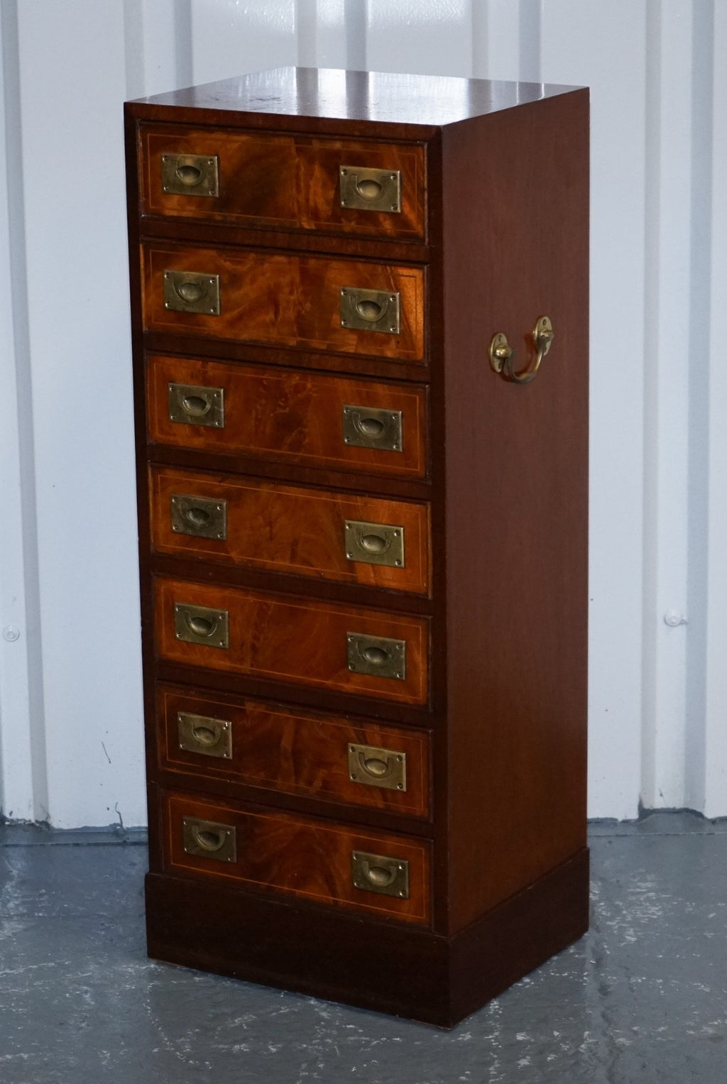 MILITARY CAMPAIGN STYLE TALLBOY TALL  CHEST OF DRAWERS BRASS HANDLES