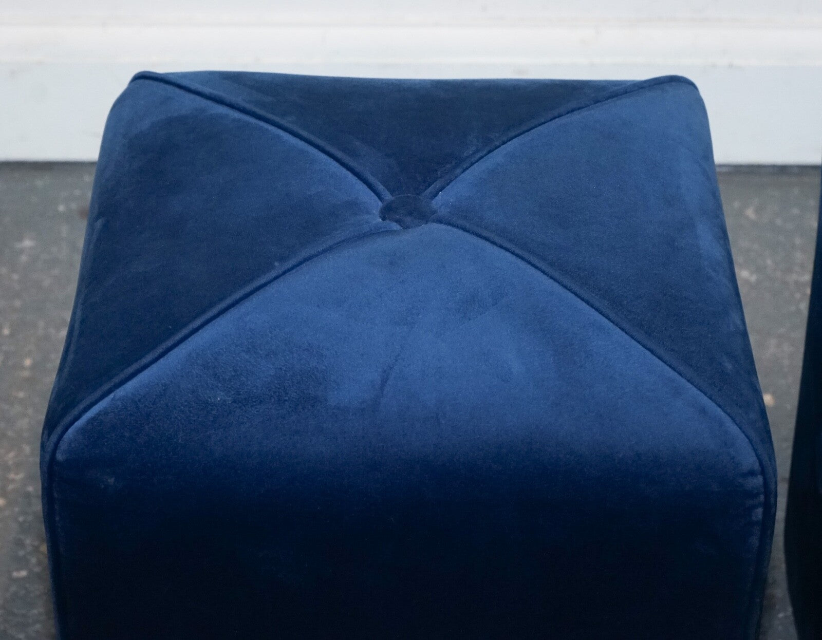 EX SHOWROOM ART DECO STYLE PAIR OF BLUE VELVET TOUCH FABRIC BLUE STOOLS