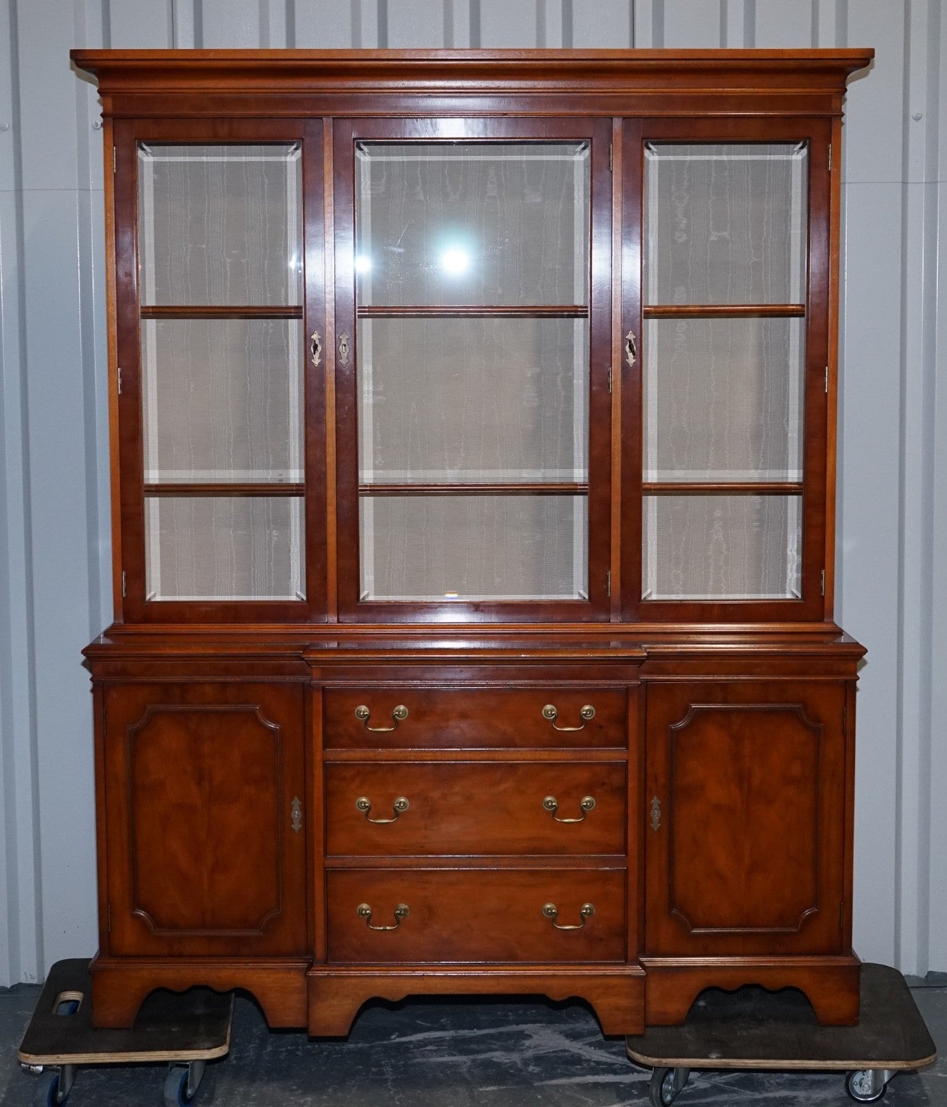 VINTAGE YEW WOOD DISPLAY CABINET MADE BY BRADLEY ENGLAND