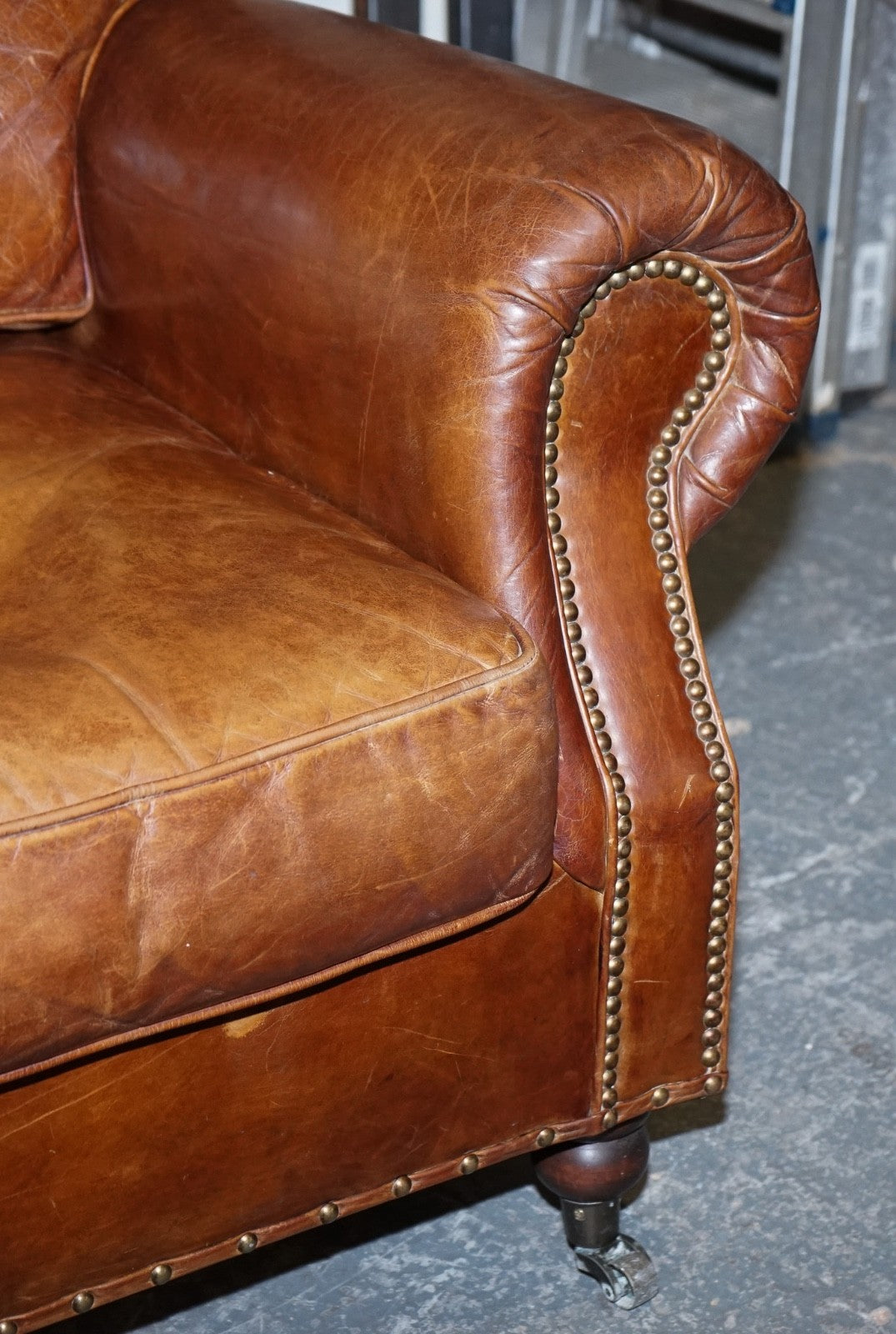 HALO TIMOTHY OULTON STYLE BALMORAL TWO SEATER BROWN HERITAGE LEATHER SOFA