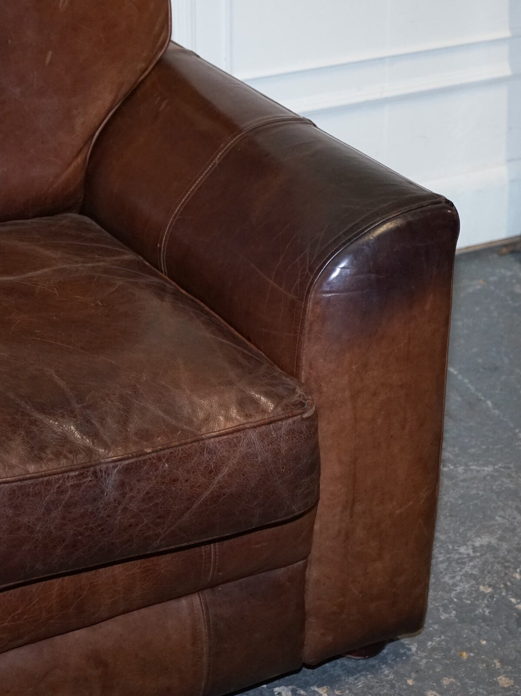 VINTAGE HALO TWO SEATER  BROWN  LEATHER SOFA