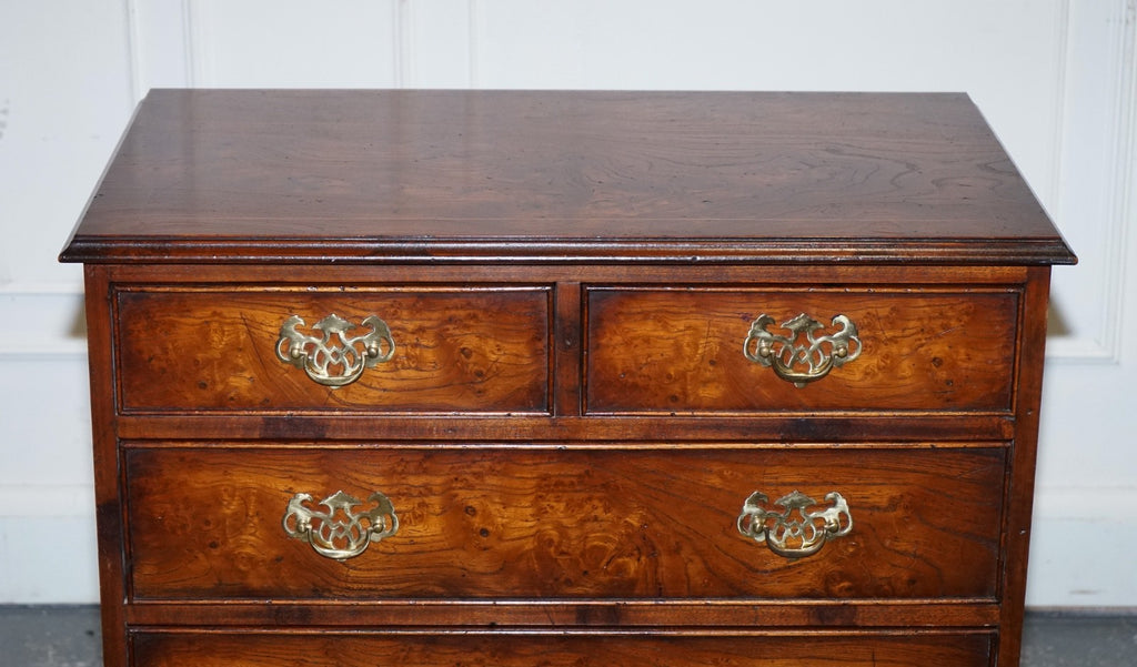 ELEGANT VINTAGE BURL ELM ALL OVER CHEST OF DRAWERS COMMODE BRASS HANDLES