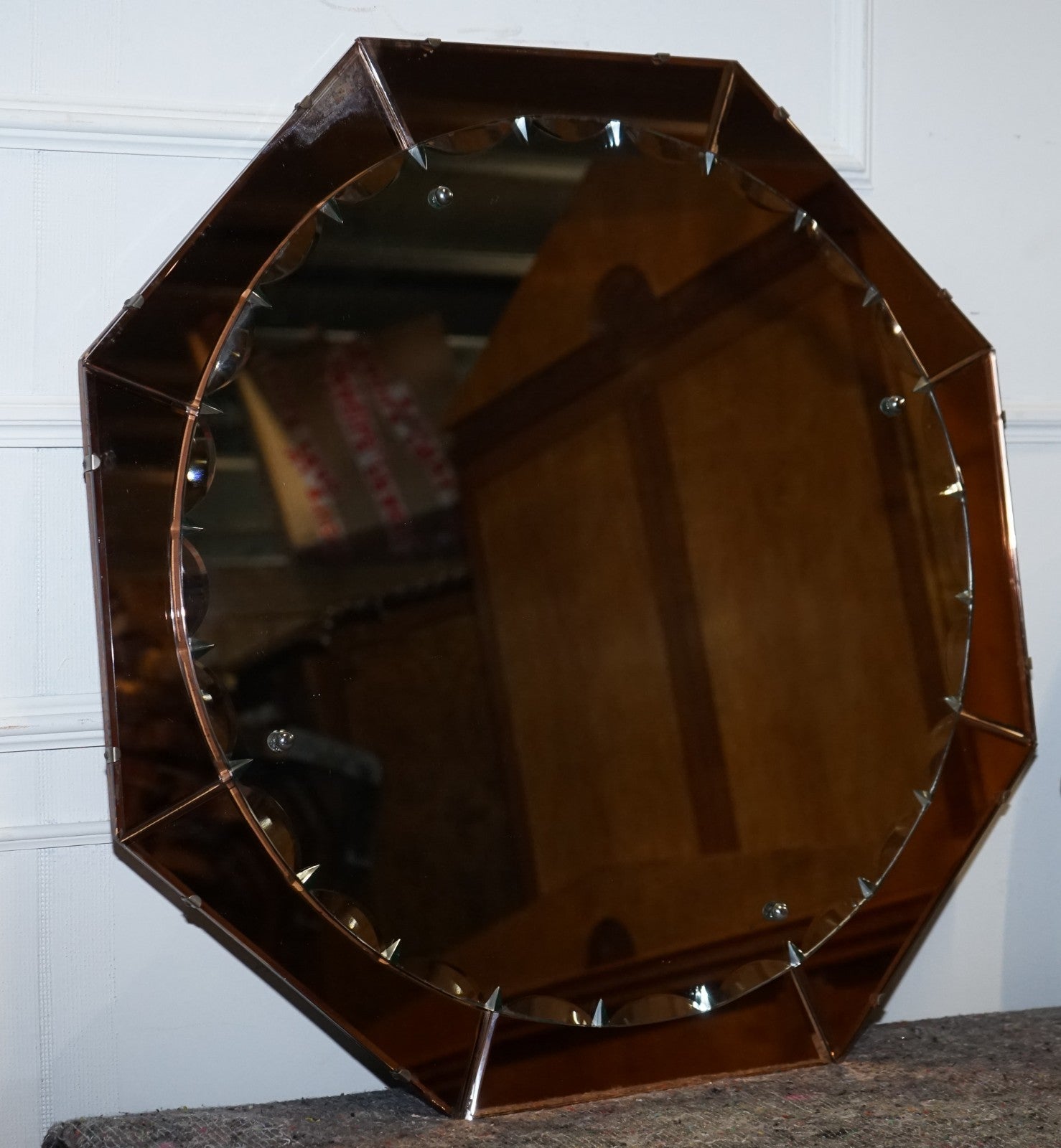 STUNNING LARGE FRENCH ART DECO 1920'S PEACH COLOURED WALL MIRROR