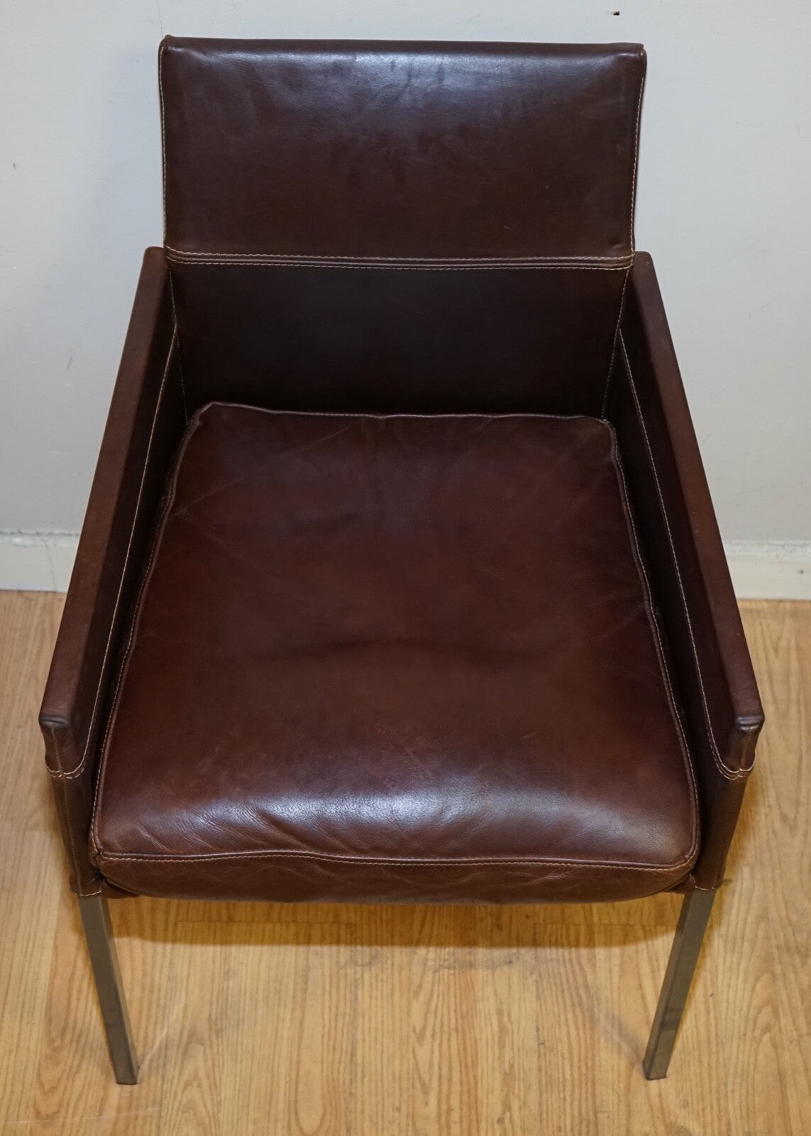 VINTAGE BROWN LEATHER AND STEEL TEXAS DINING CHAIR BY KARL FRIEDRICH FÖRSTER