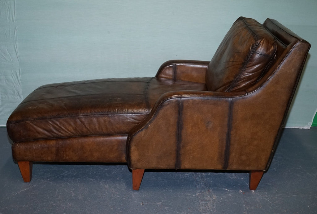 DEEP COGNAC HAND DYED LEATHER CHAISE LOUNGE ARMCHAiR SEATING
