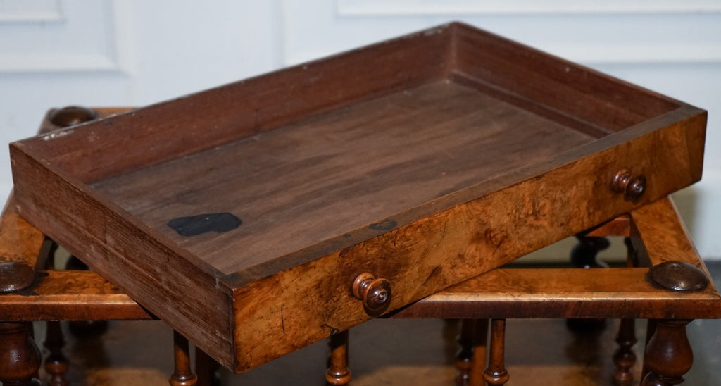 FINE ANTIQUE VICTORIAN 1860 BURR WALNUT CANTERBURY MAGAZINE RACK BOBBIN COLUMNS