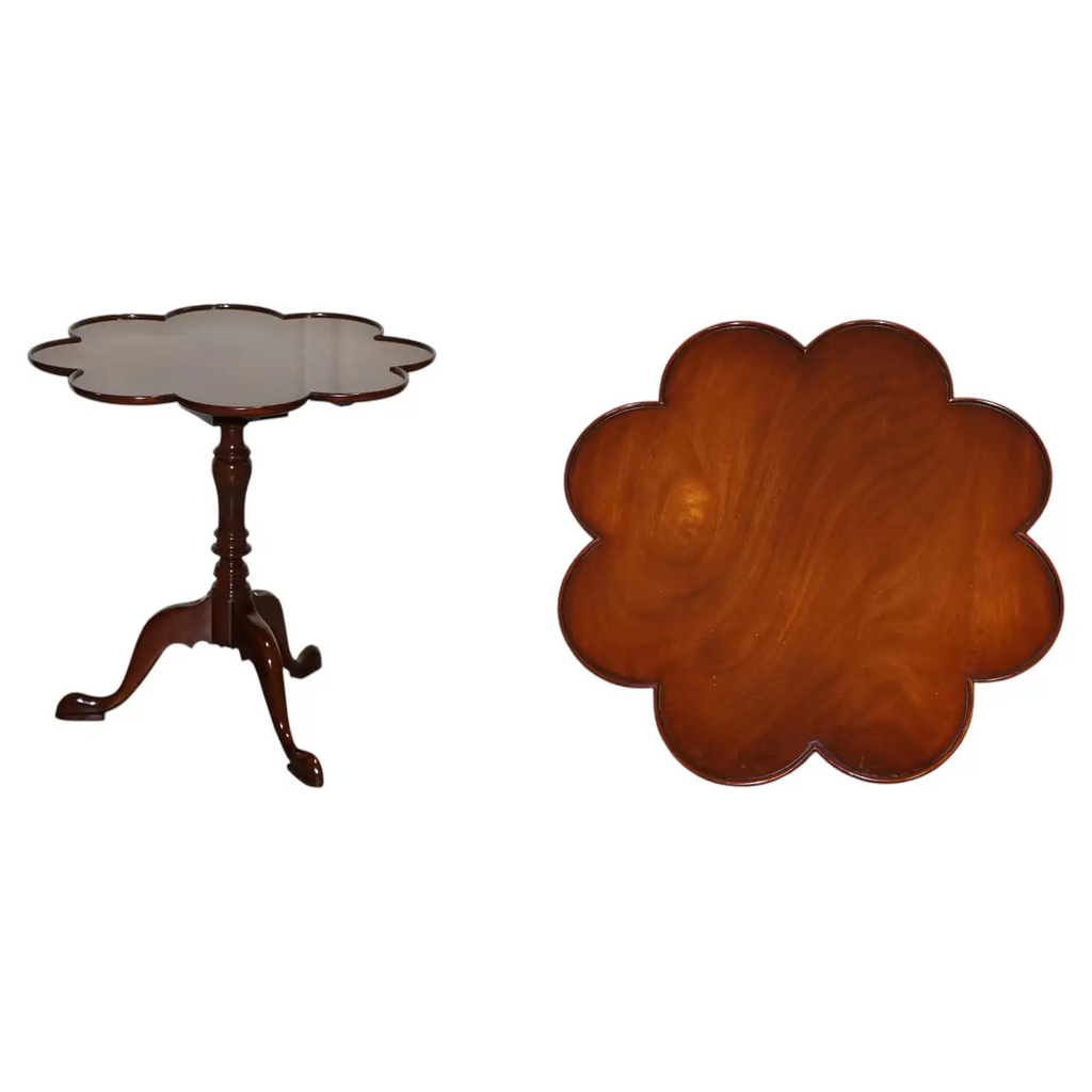 ANTIQUE STYLE TILT TOP WINE SIDE TABLE WITH PIECRUST TOP RAISED ON TRIPOD BASE