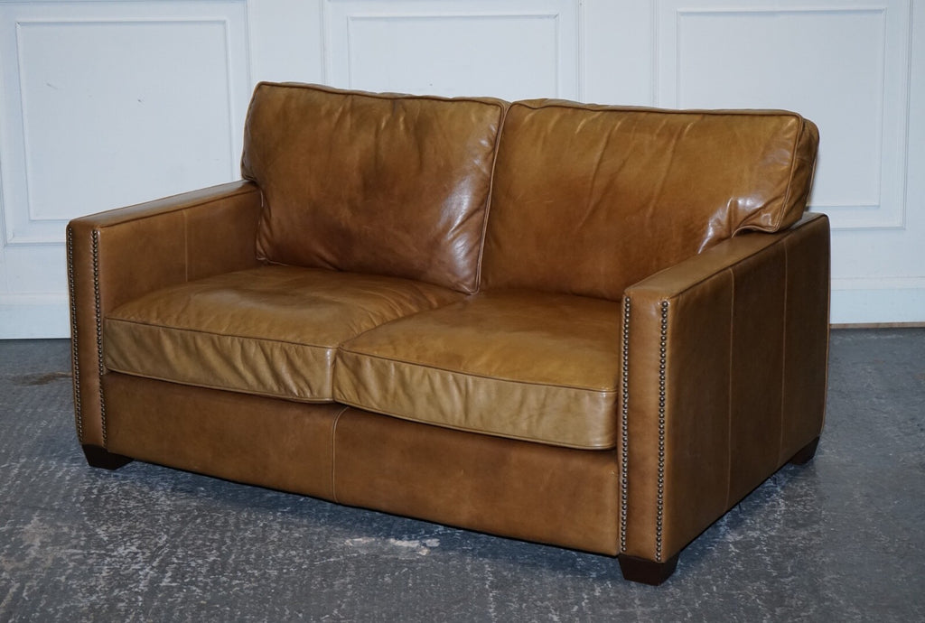 TIMOTHY OULTON HALO TWO SEATER ViSCOUNT TAN LEATHER SOFA (2/2)