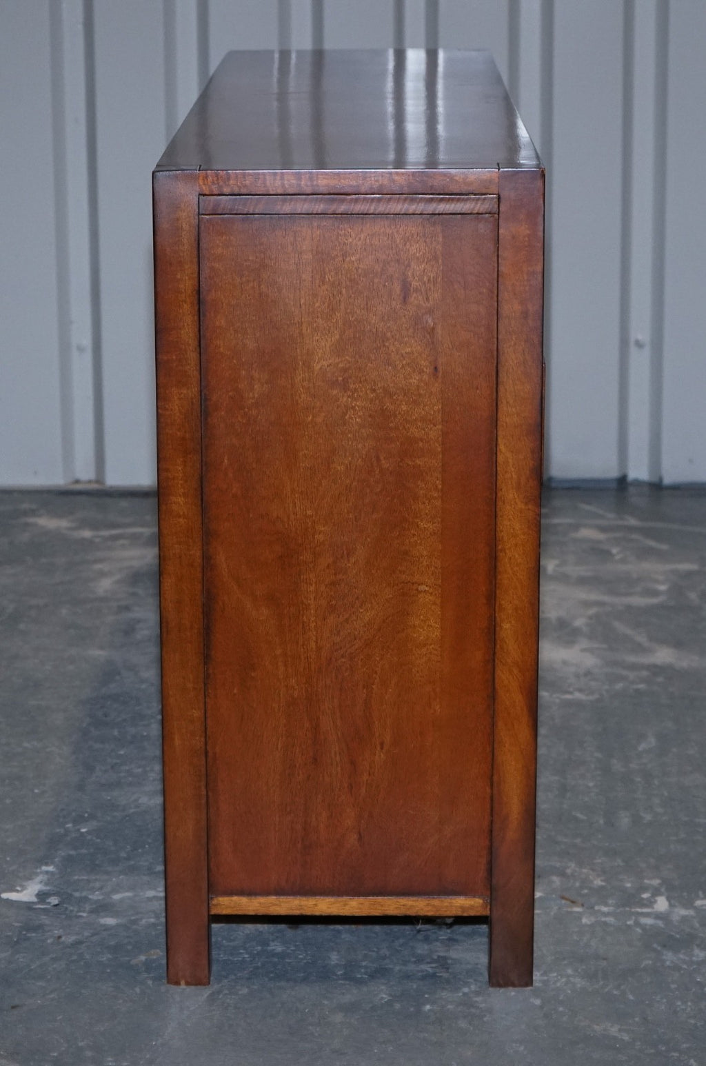 VINTAGE HARDWOOD & BRASS MILITARY CAMPAIGN STYLE BANK OF DRAWERS SIDEBOARD