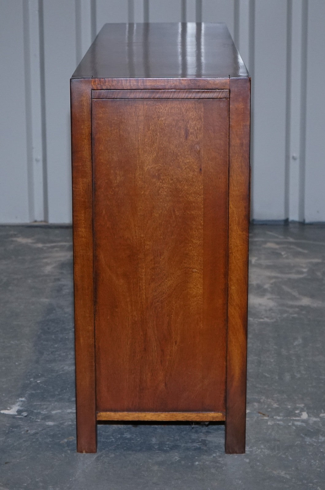 VINTAGE HARDWOOD & BRASS MILITARY CAMPAIGN STYLE BANK OF DRAWERS SIDEBOARD