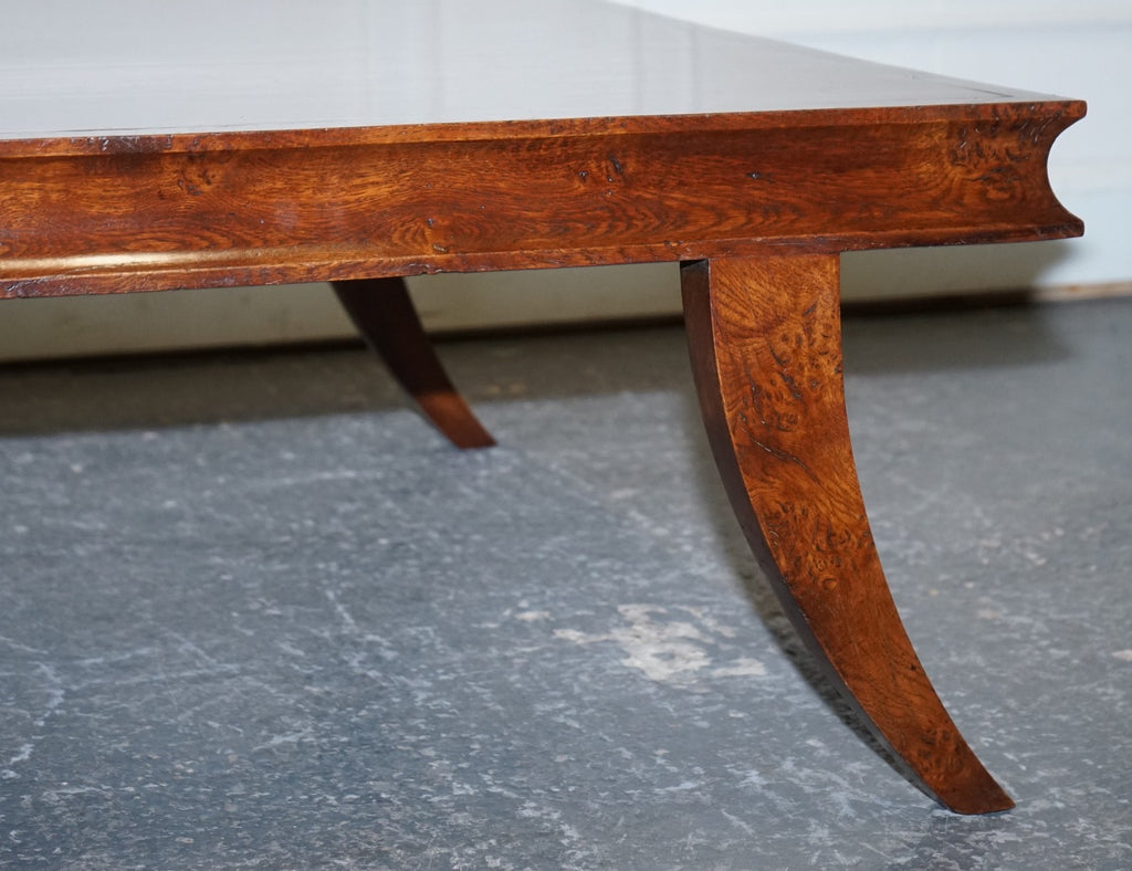 ANTIQUE ART DECO GOLDEN OAK COFFEE TABLE MAPPA BURL TRIM & SPLAYED LEGS
