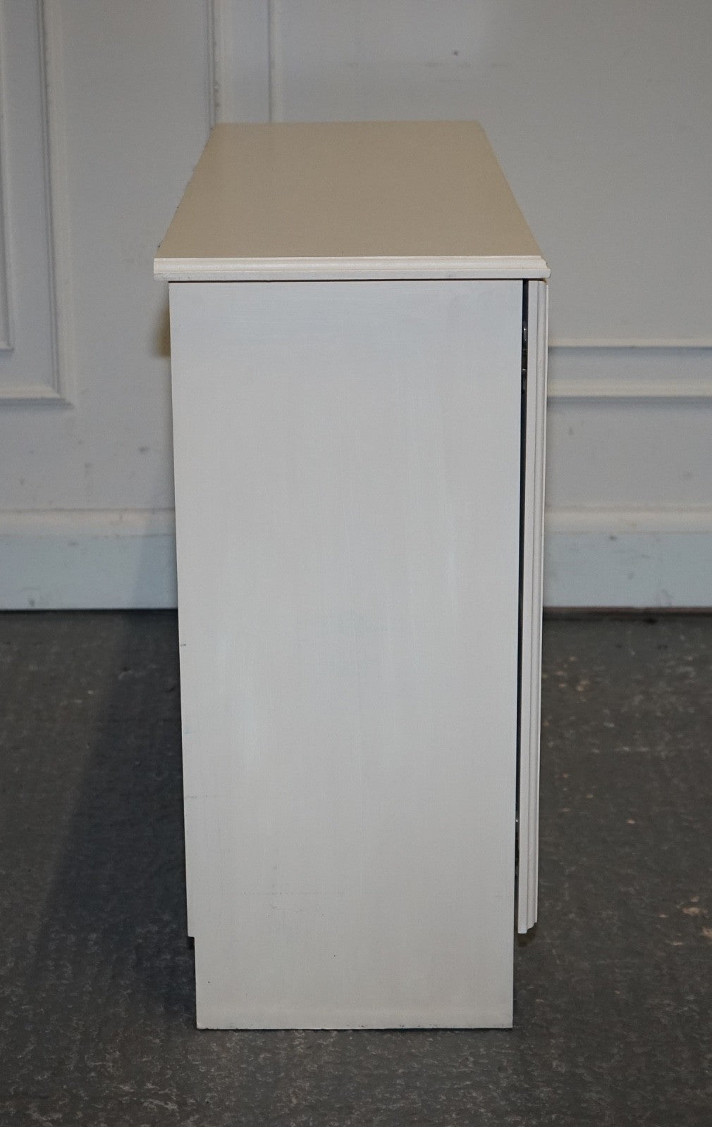 MINIMALIST PAINTED WHITE CUPBOARD WITH BRASS KNOBS MATCHING TABLES AVAILABLE