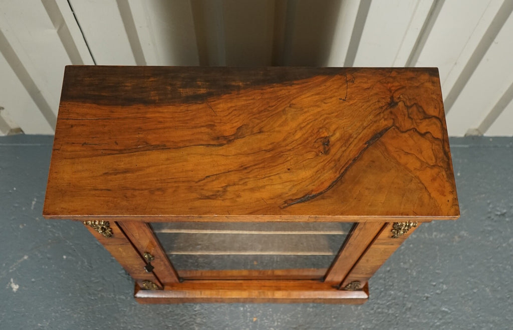 19TH CENTURY VICTORIAN BURR WALNUT MARQUETRY PIER GLAZED CABINET