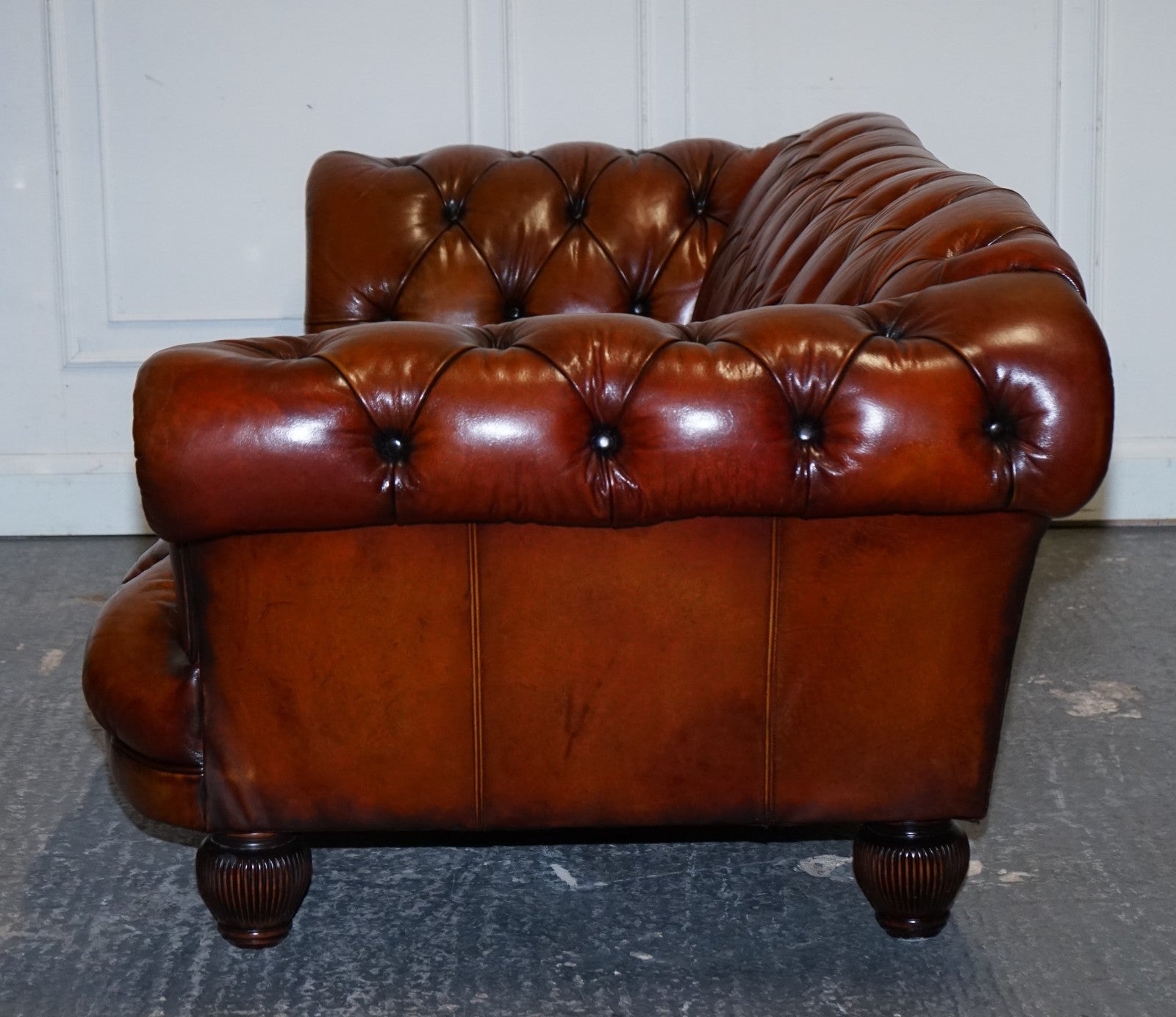 RESTORED HAND DYED LEATHER THREE SEATER CHESTERFIELD TETRAD OSKAR SOFA