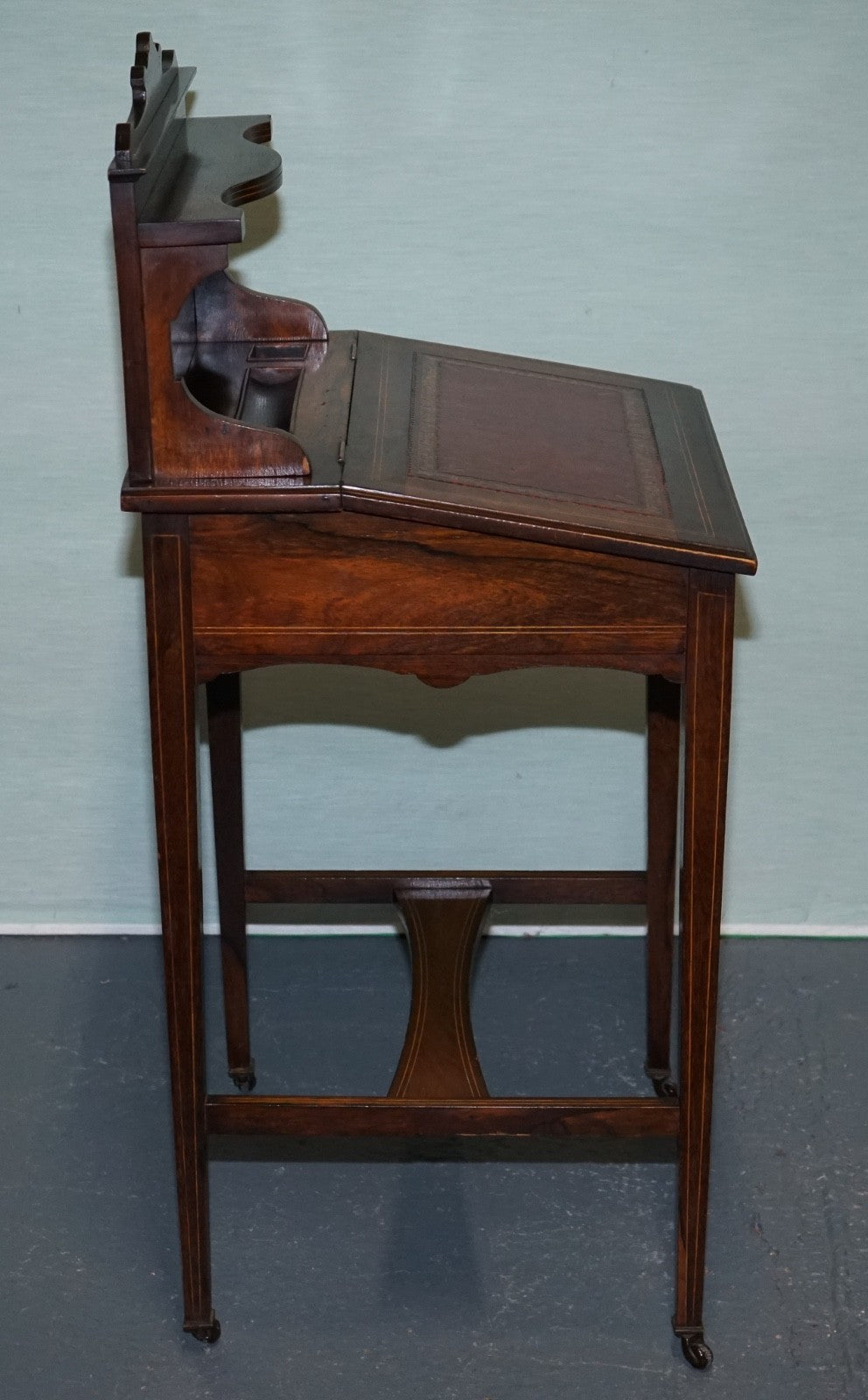 VICTORIAN LADIES WRITING DAVENPORT DESK WITH INLAY & LEATHER WRITING SURFACE