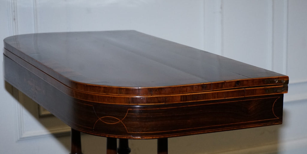 FULLY RESTORED GEORGIAN GAMES CARD FOLDING TABLE ON ORIGINAL BRASS CASTORS
