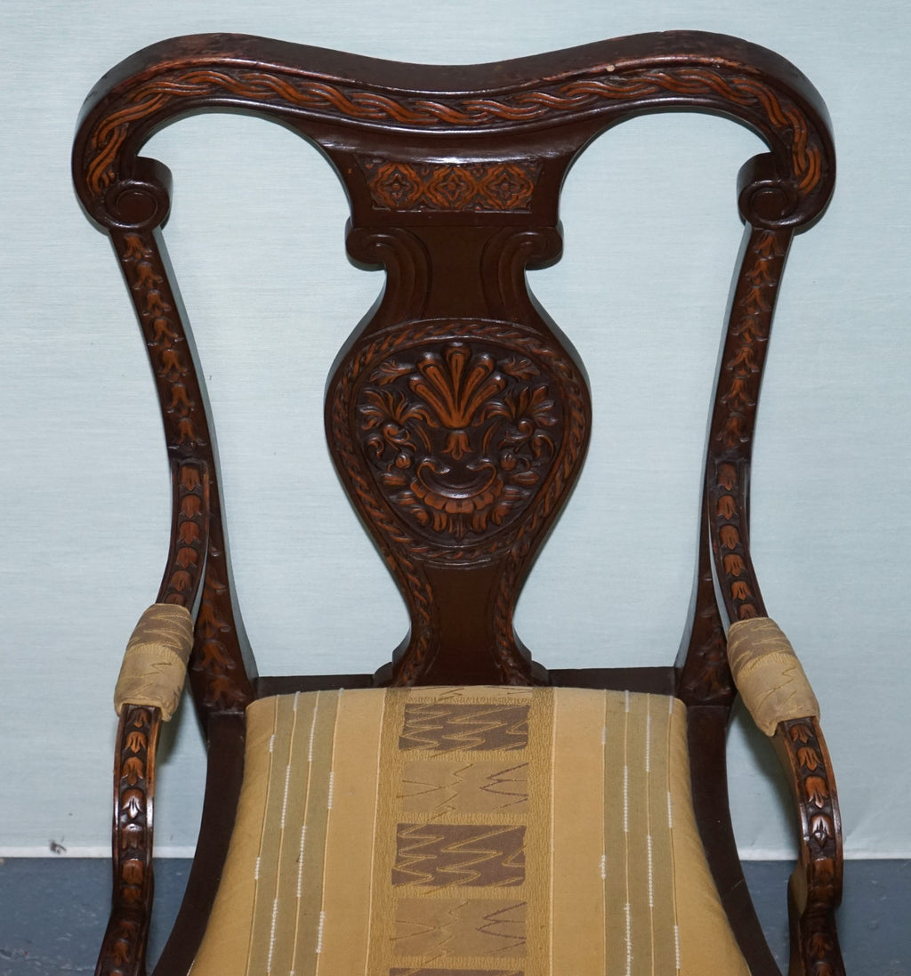 ANGLO INDIAN WOODEN HEAVILY CARVED ELEPHANT DETAIL SINGLE CAVER ARMCHAIR