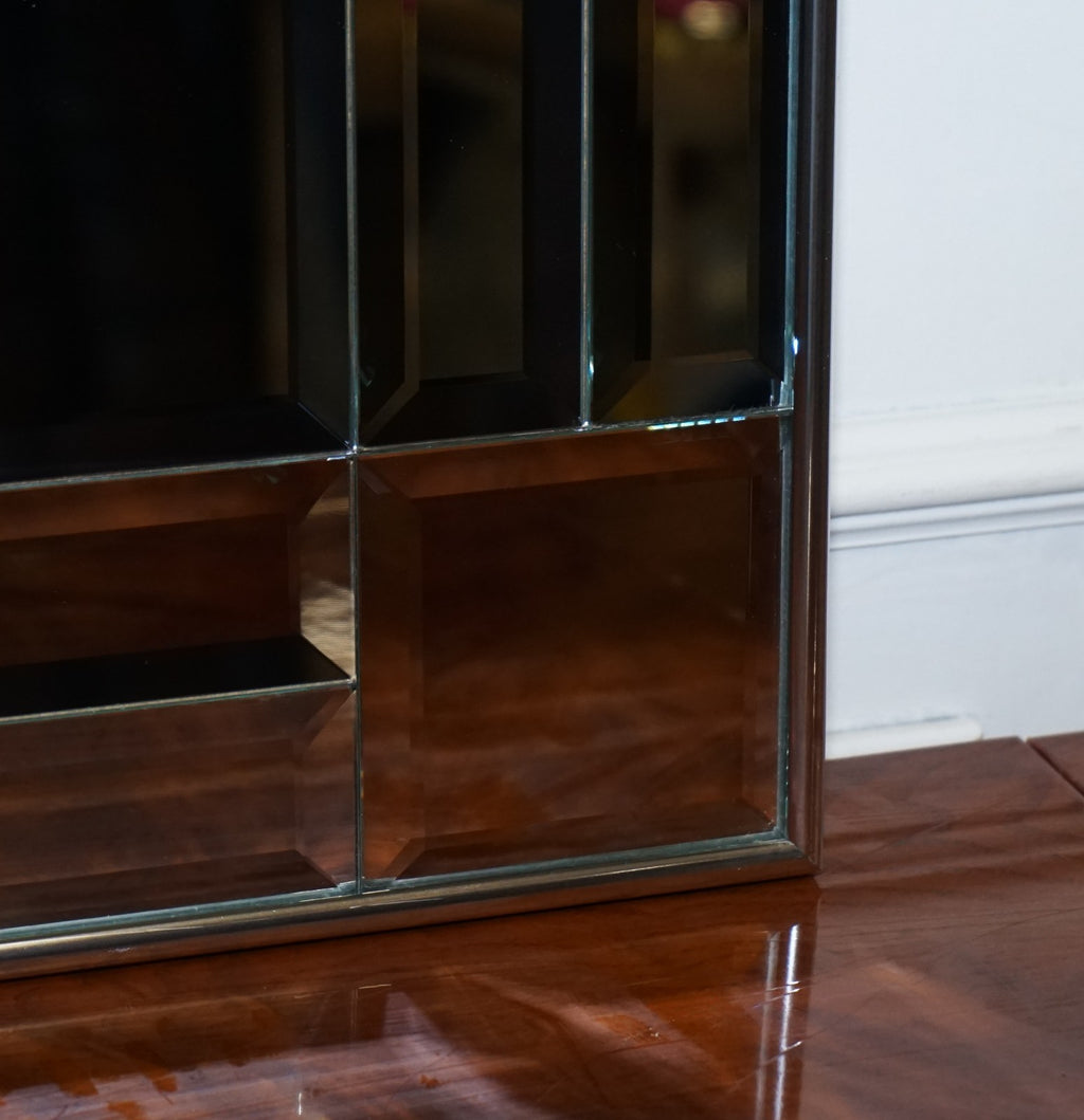 DECORATIVE CONTEMPORARY RECTANGLE WALL MIRROR WITH BEVELED GLASS GREY FRAME