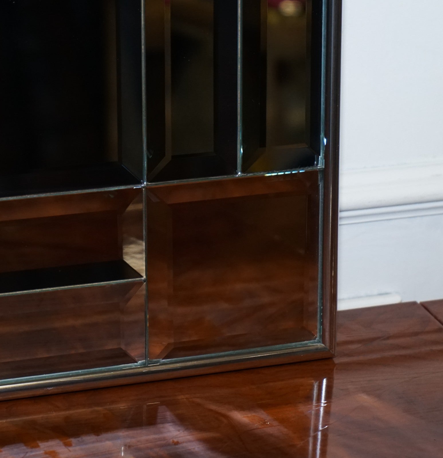 DECORATIVE CONTEMPORARY RECTANGLE WALL MIRROR WITH BEVELED GLASS GREY FRAME