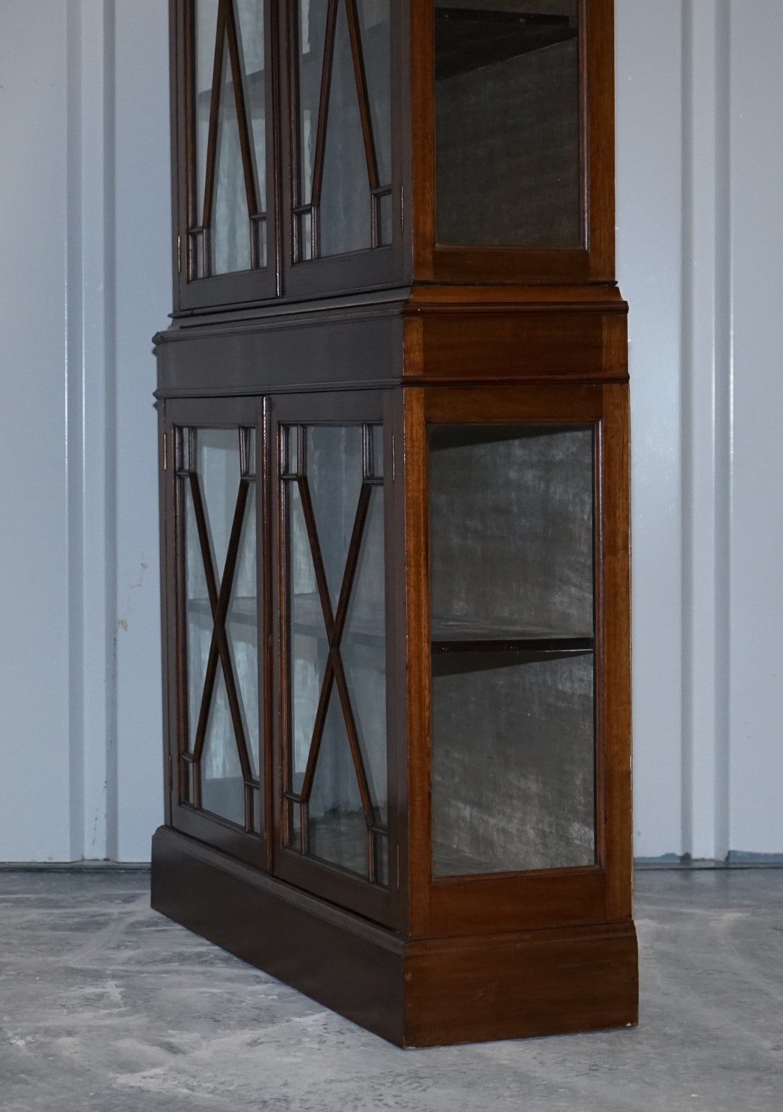 ENGLISH 19TH CENTRY GLAZED DISPLAY CURIO CABINET WITH FIXED SHELVES