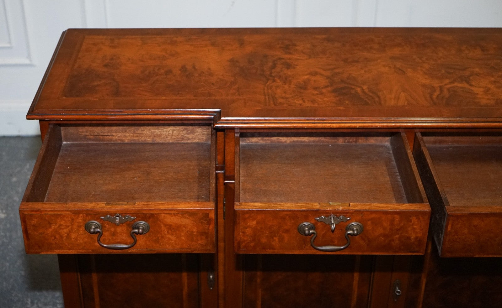 VINTAGE BURR WALNUT SIDEBOARD MADE BY JAN SMITH BRIGHTON