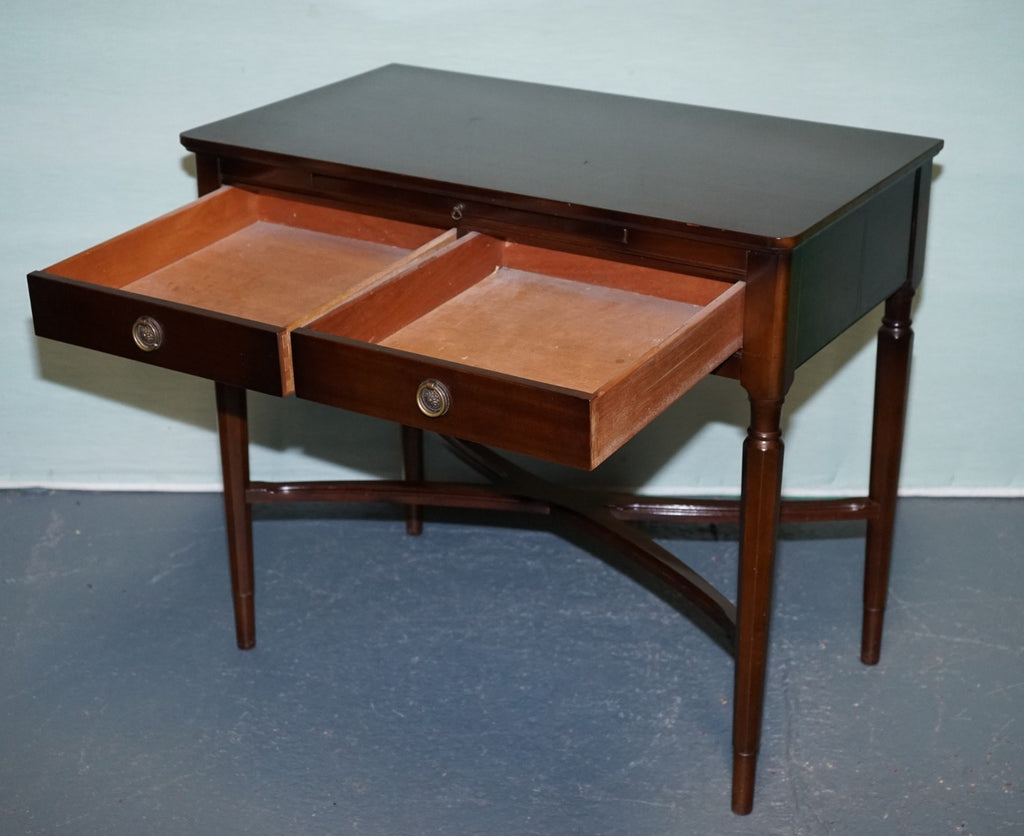VINTAGE STRONGBOW GAME WRITING DESK WITH PULL OUT TRAY WITH LEATHER INLAY