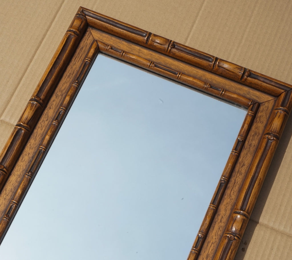 VINTAGE RECTANGULAR FAUX BAMBOO WALL HANGING MIRROR