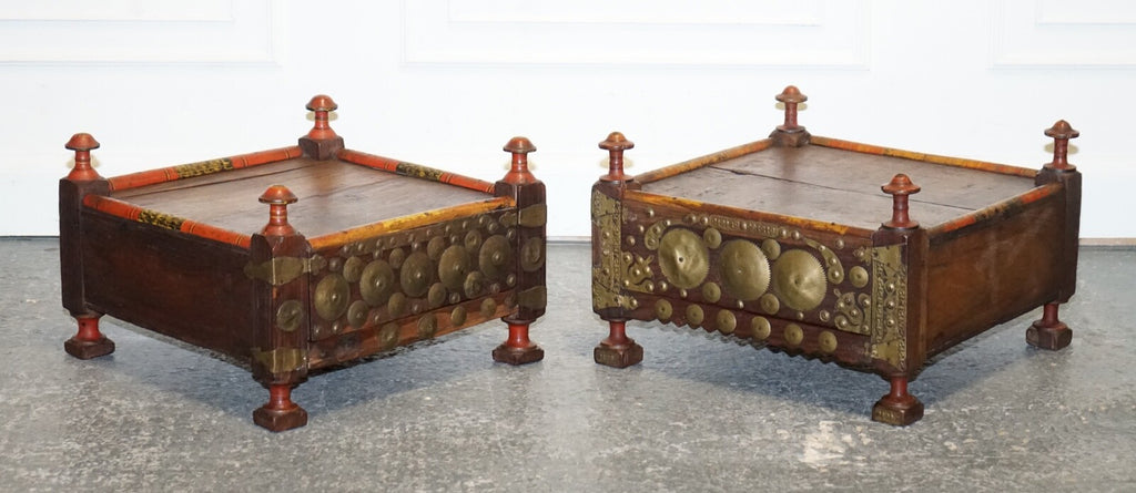 ANTIQUE PRIMITIVE ORIENTAL ASIAN SIDE TABLES HAND PAINTED VERY DECORATIVE