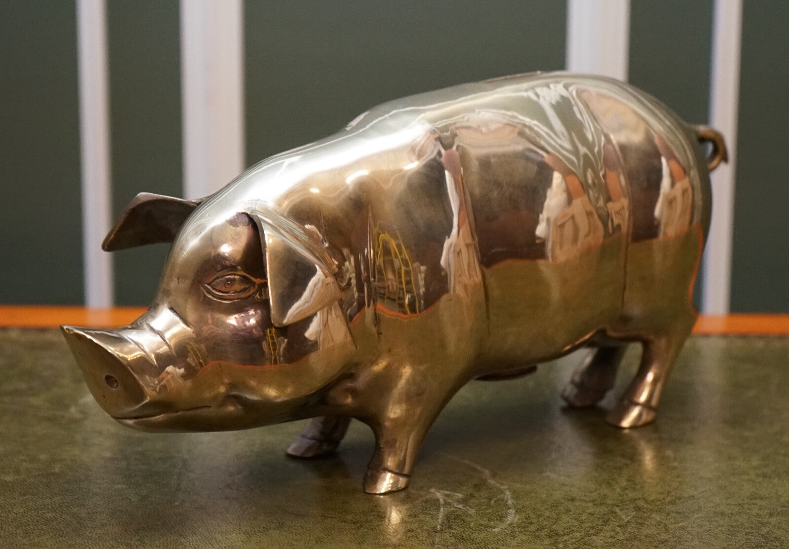 1920s ANTIQUE DECORATIVE BRASS PIGGY BANK