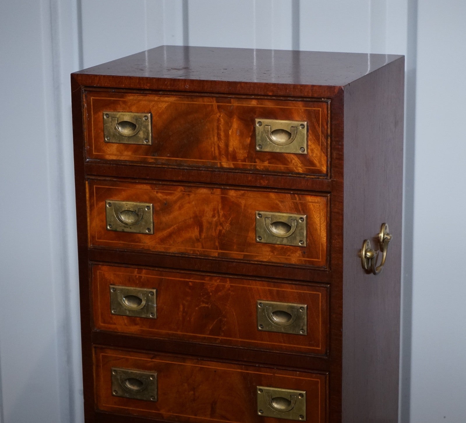 MILITARY CAMPAIGN STYLE TALLBOY TALL  CHEST OF DRAWERS BRASS HANDLES