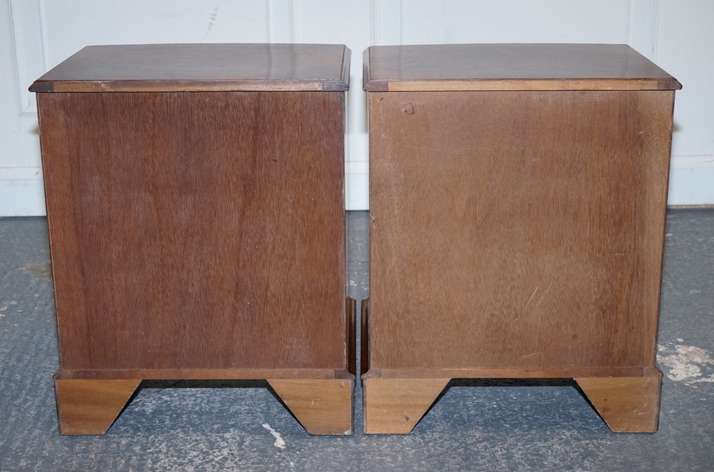 PAIR OF RESTORED BURR WALNUT BEDSIDE NIGHTSTAND CHEST OF DRAWERS