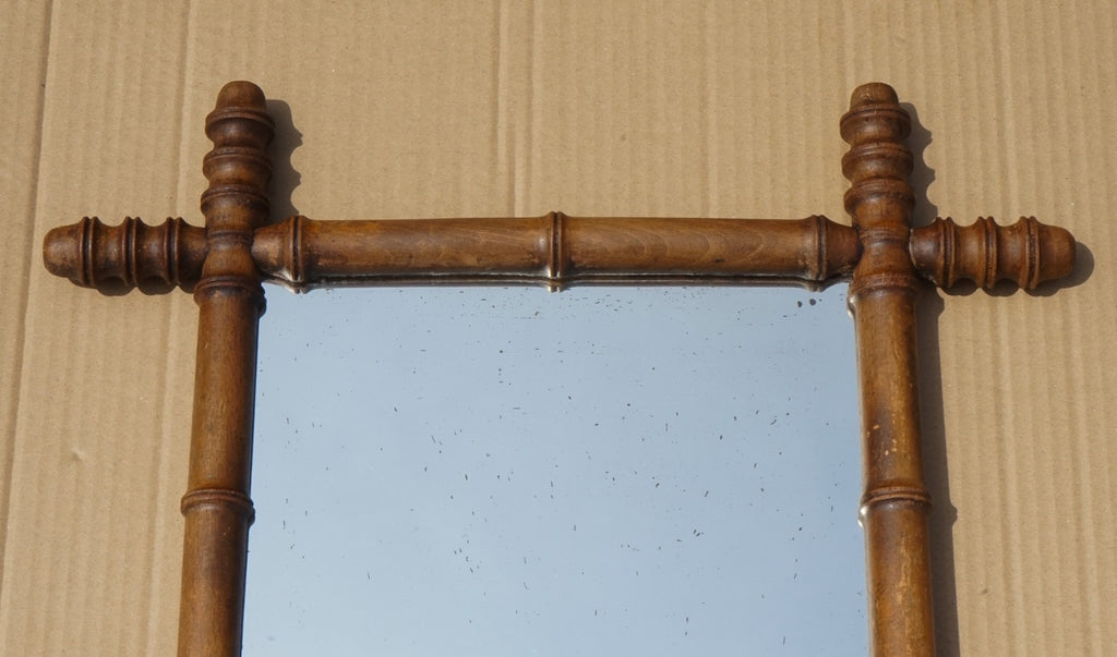 ANTIQUE ENGLISH DECORATIVE FAUX BAMBOO WALL MiRROR WITH FOXED GLASS