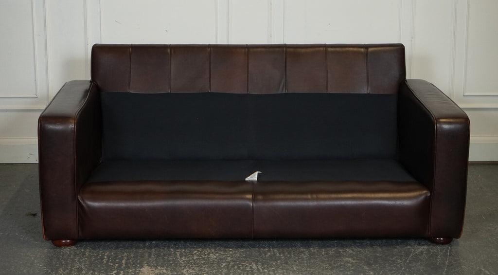 VINTAGE DISTRESSED BROWN LEATHER TWO TO THREE SEATER SOFA