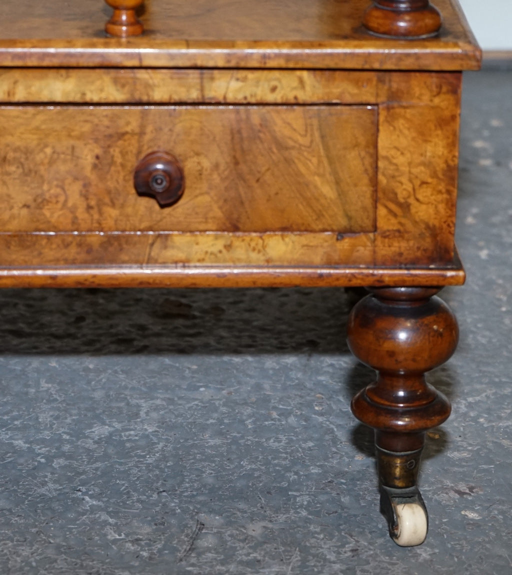 FINE ANTIQUE VICTORIAN 1860 BURR WALNUT CANTERBURY MAGAZINE RACK BOBBIN COLUMNS