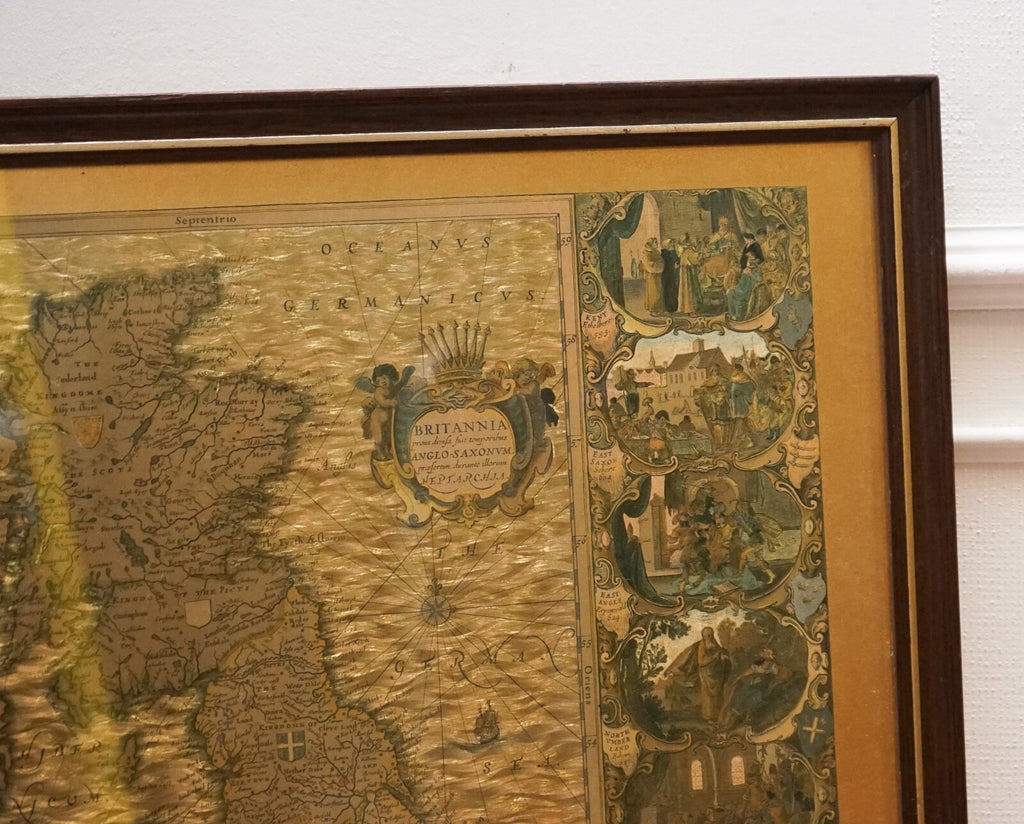 VINTAGE GOLD FOIL MAP OF THE BRITISH ISLES 1646 BY JOANNES JANSSEN