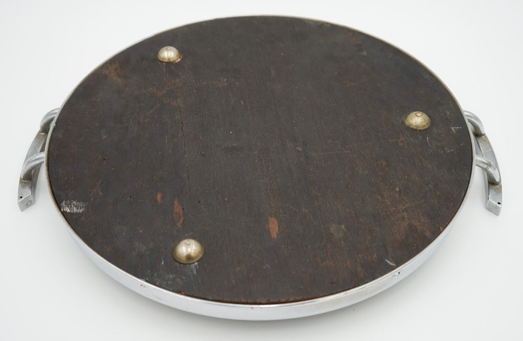 VINTAGE CIRCULAR BRAZILIAN RIO DE JANEIRO METAL TRAY REAL MORPHO BUTTERFLY WINGS