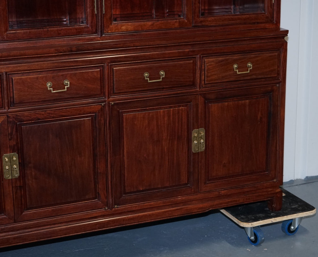 TREMENDOUS ORIENTAL CHINESE TEAK BOOKCASE DISPLAY CABINET WITH SIX DOORS