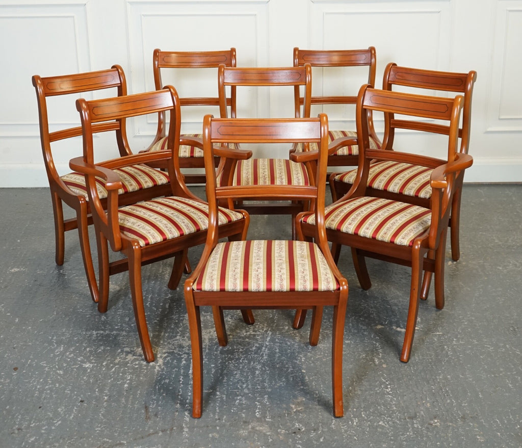 VINTAGE SET OF 8 YEW WOOD DINING CHAIRS J1