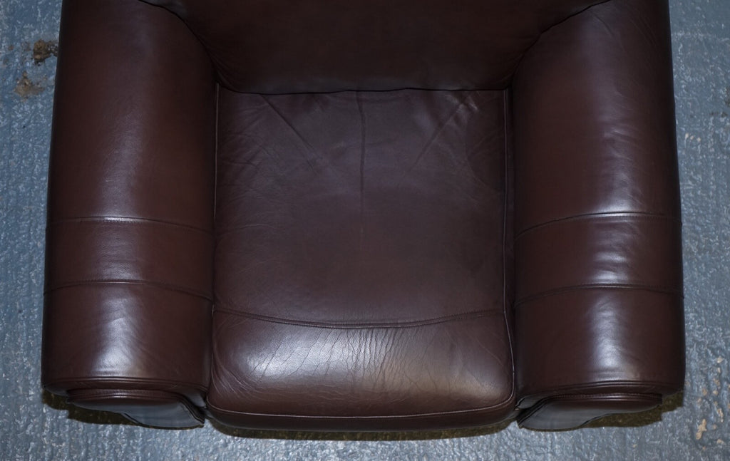 PAIR OF LARGE COMFORTABLE BROWN LEATHER ARMCHAIRS, MATCHING SOFA AVAILABLE