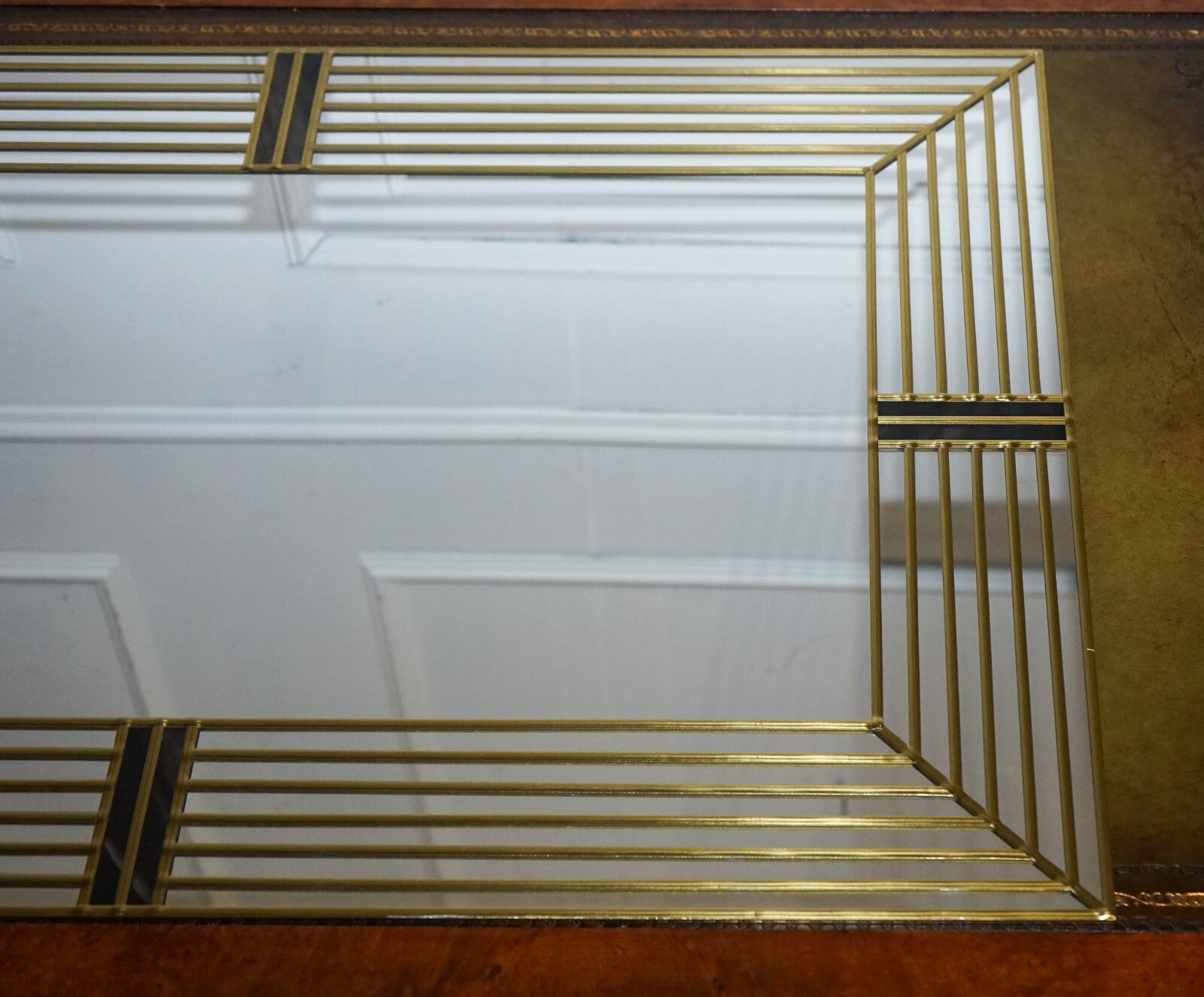 DECORATIVE ART DECO STYLE HAND LEADED GOLDEN WALL MIRROR BY LAWSON GLASSWORKS