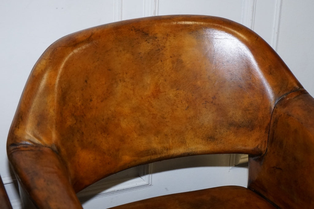 SET OF FOUR RESTORED HAND DYED LEATHER LARGO JOHANSON DESIGN SWIVEL ARMCHAIRS