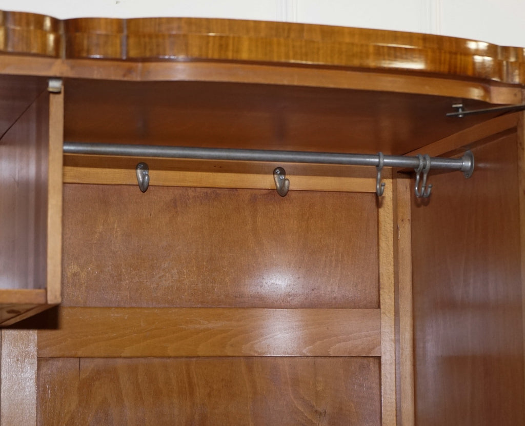 ANTIQUE CIRCA 1930'S ENGLISH BURR WALNUT ART DECO TWO DOOR WARDROBE