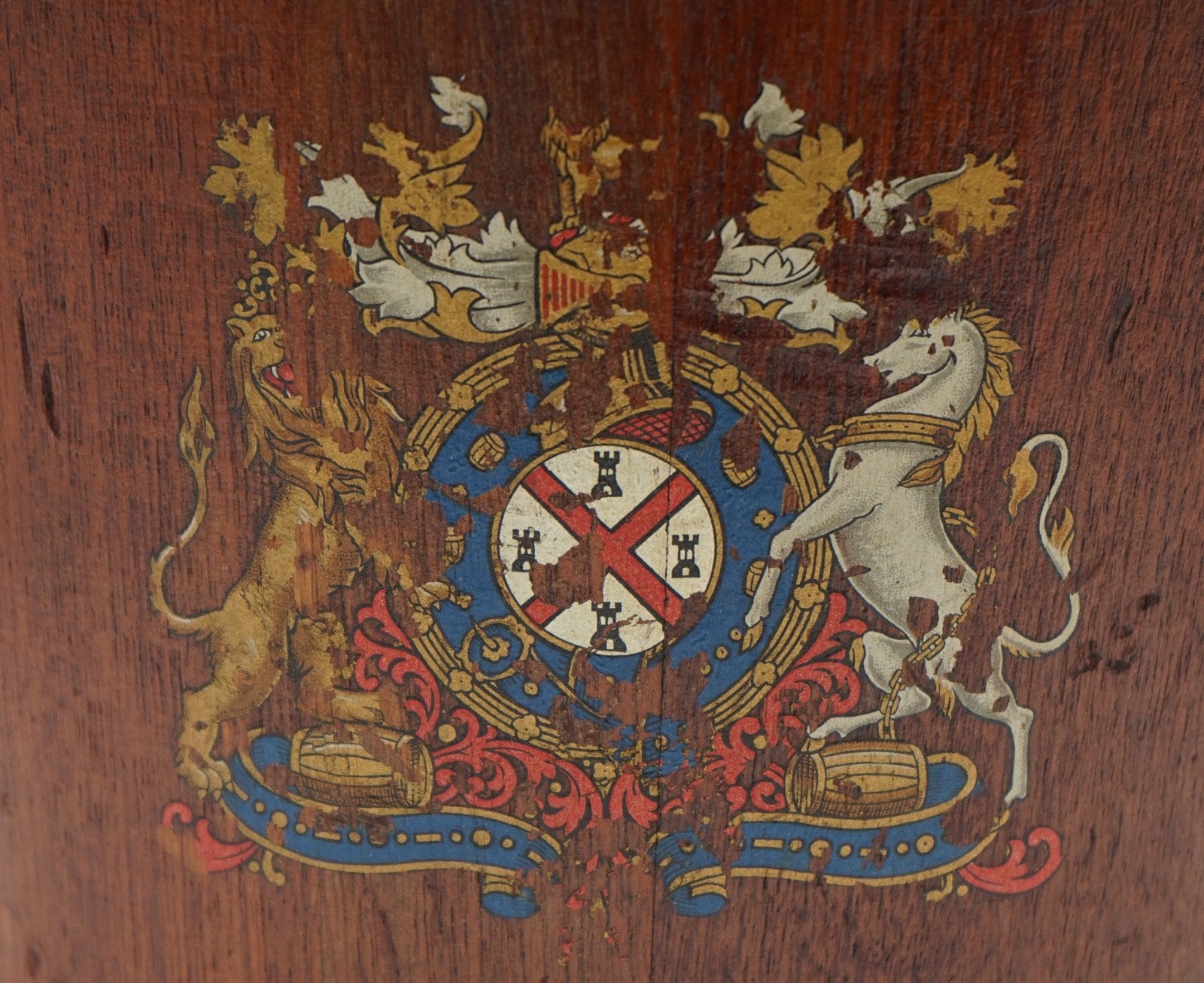 ANTIQUE ENGLISH VICTORIAN 19TH CENTURY NAVAL OAK FIRE BUCKET WITH ROYAL CREST
