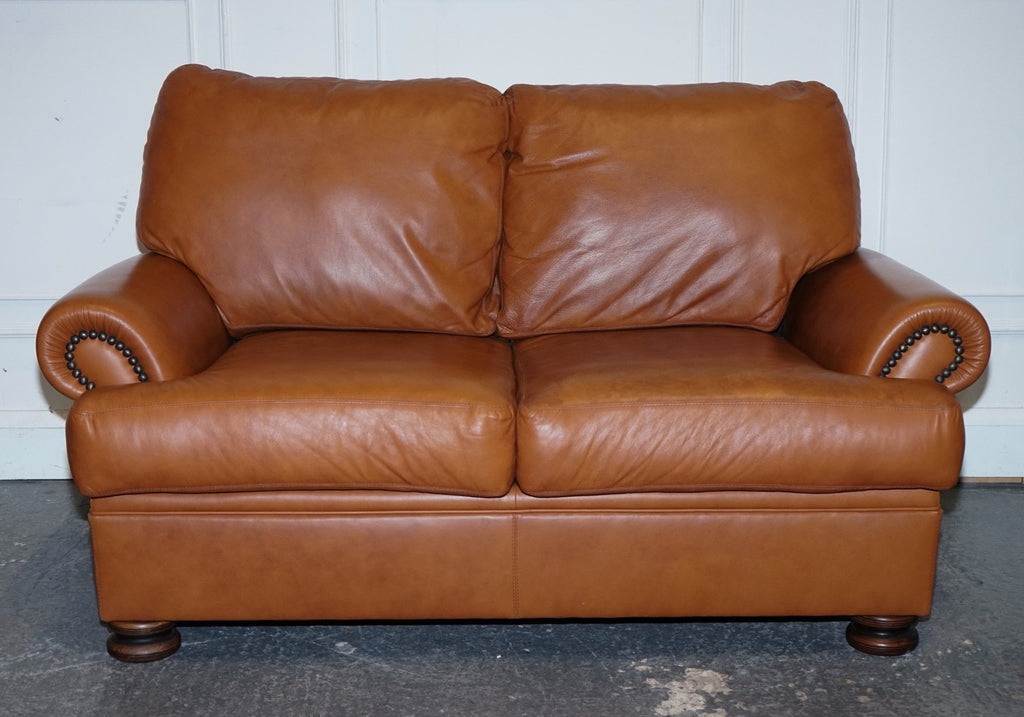 VINTAGE TETRAD CORDOBA TWO SEATER TAN LEATHER SOFA RETAILED BY JOHN LEWIS