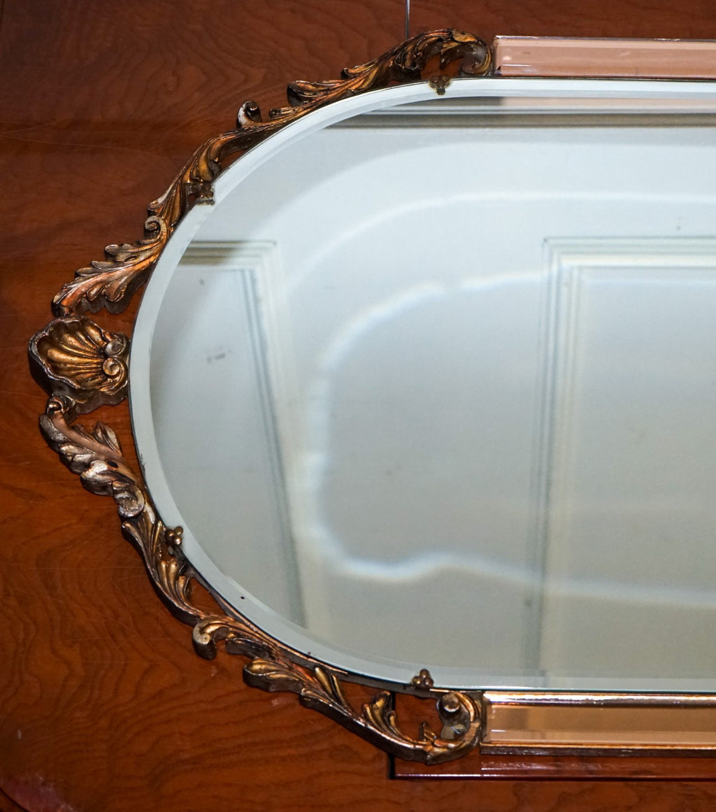 VINTAGE 1960'S ART DECO STYLE MIRROR WITH BEVELED PEACH GLASS PANELS BY ATSONEA