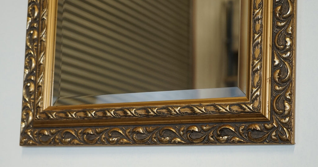 VINTAGE PETITE GOLD ORNATE BEVELLED MIRROR