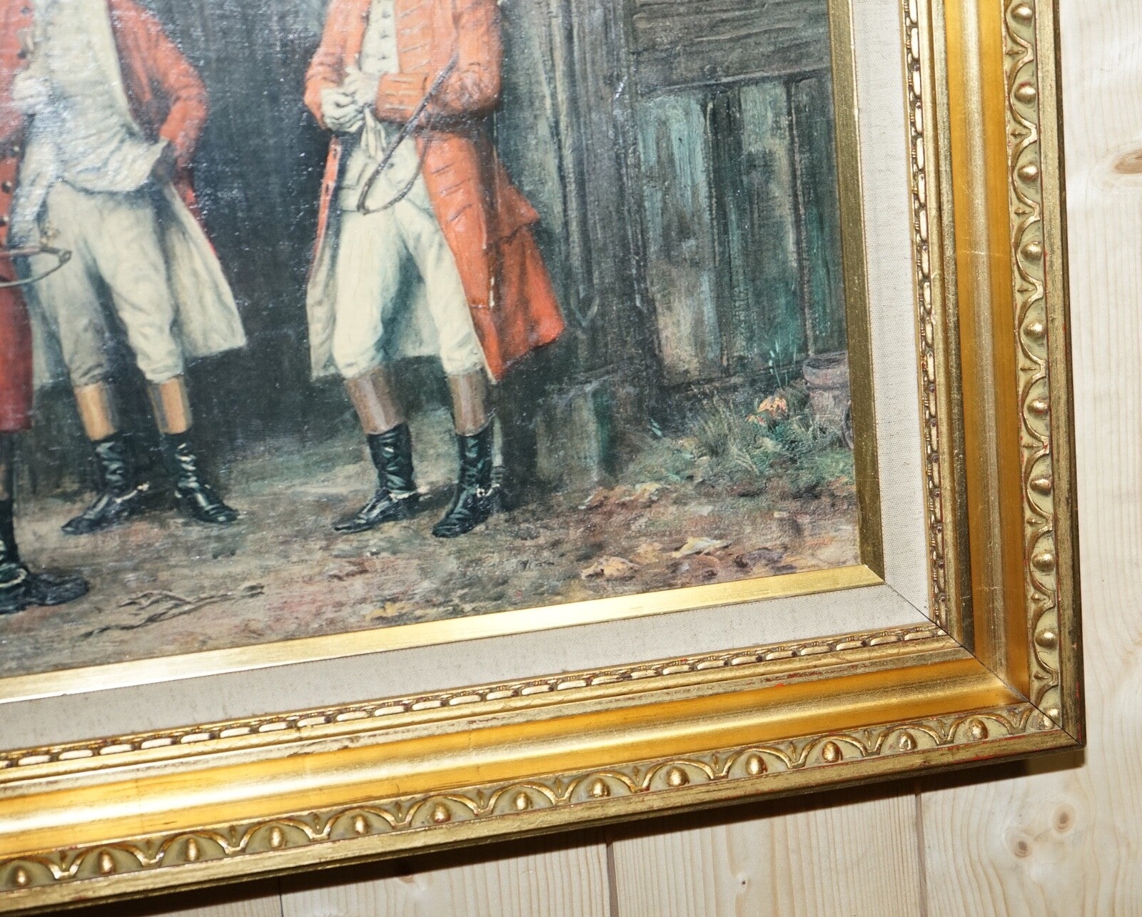 OIL PAINTING IN MANNER OF F.M.  BENNETT ''MEET AT THE LODGE' GILT STYLE FRAME