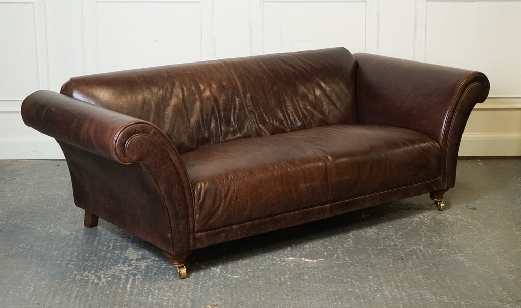 STUNNING FISHPOOLS HERITAGE BROWN LEATHER 2 TO 3 SEATER SOFA