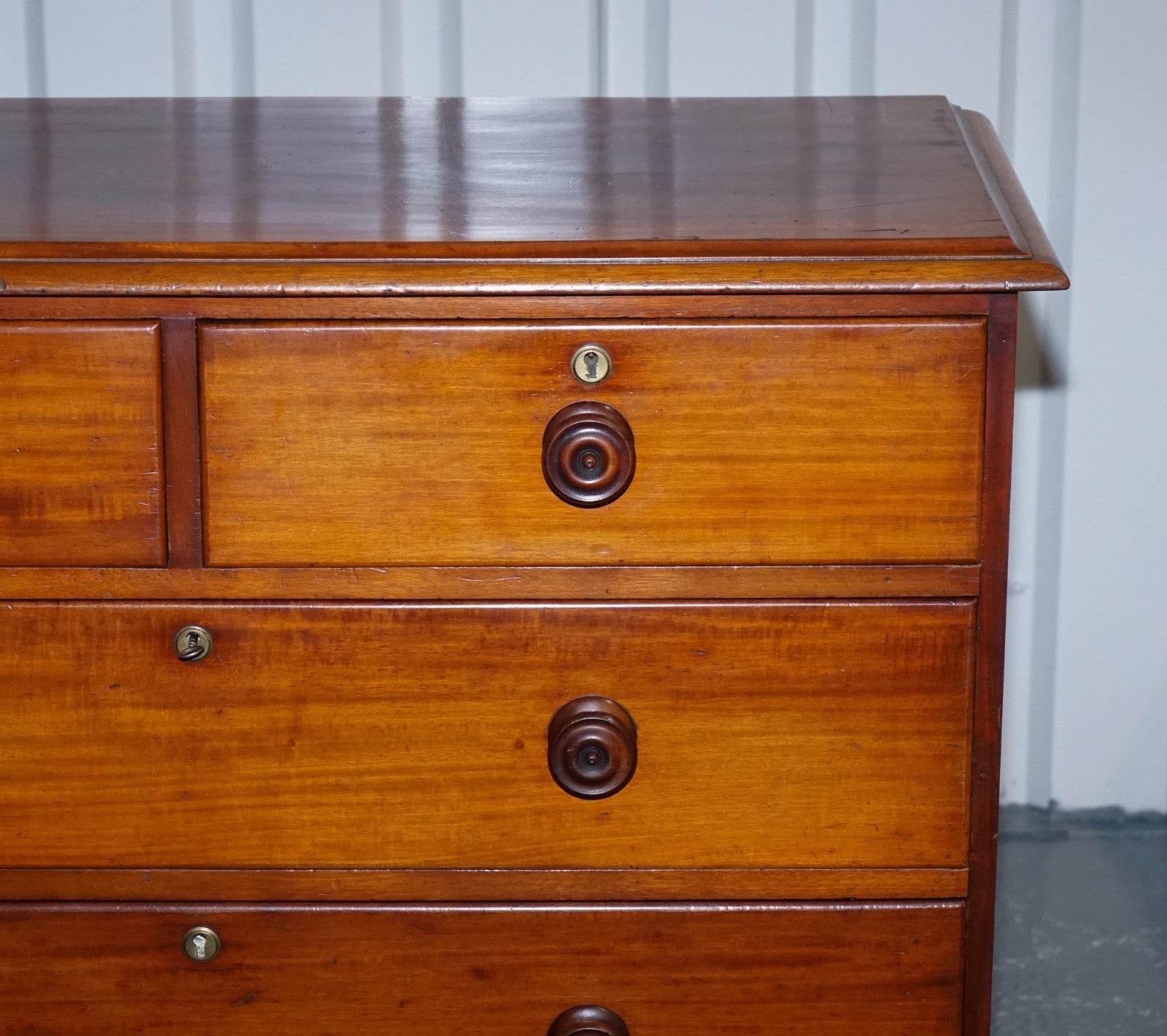 LARGE EARLY VICTORIAN CHEST OF DRAWERS WITH ORIGINAL KNOBS AND LOCKS